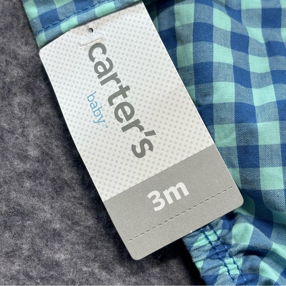Carter's Blue Gingham Button-Up Bodysuit with Khaki Pants & Navy Suspenders - Picture 9 of 12
